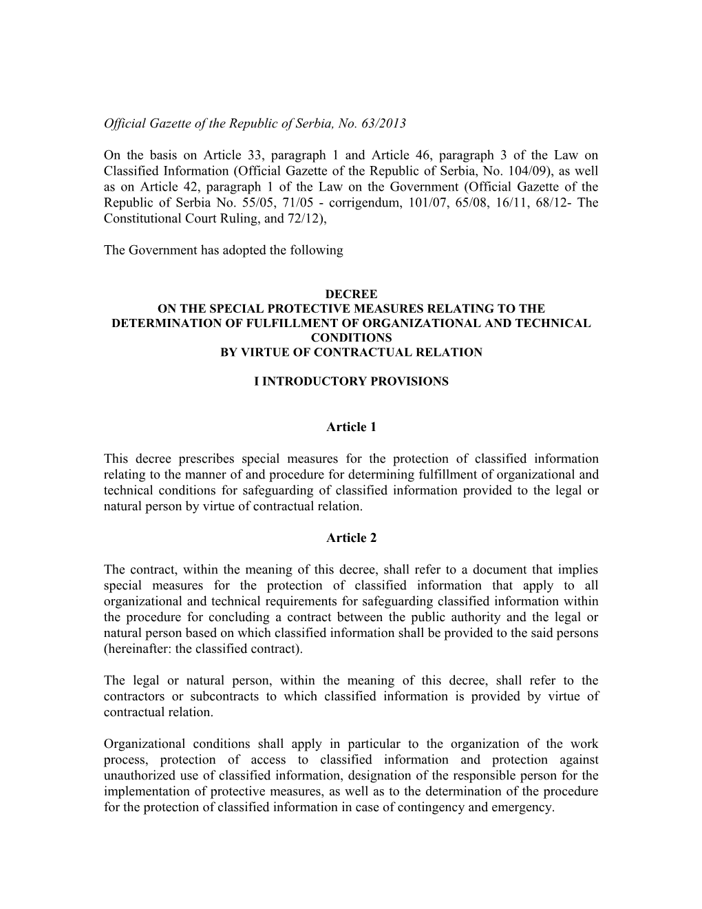 Official Gazette of the Republic of Serbia, No. 63/2013