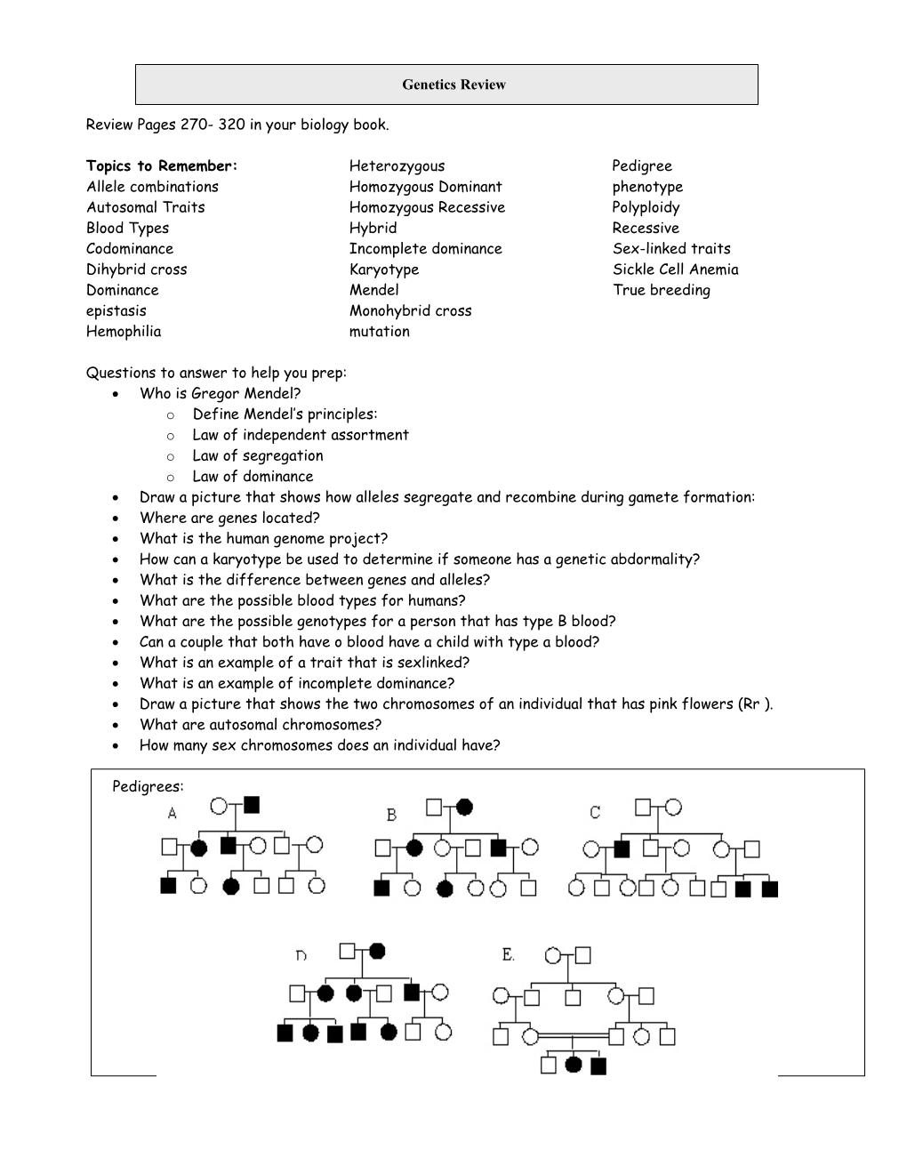 Review Pages 270- 320 in Your Biology Book