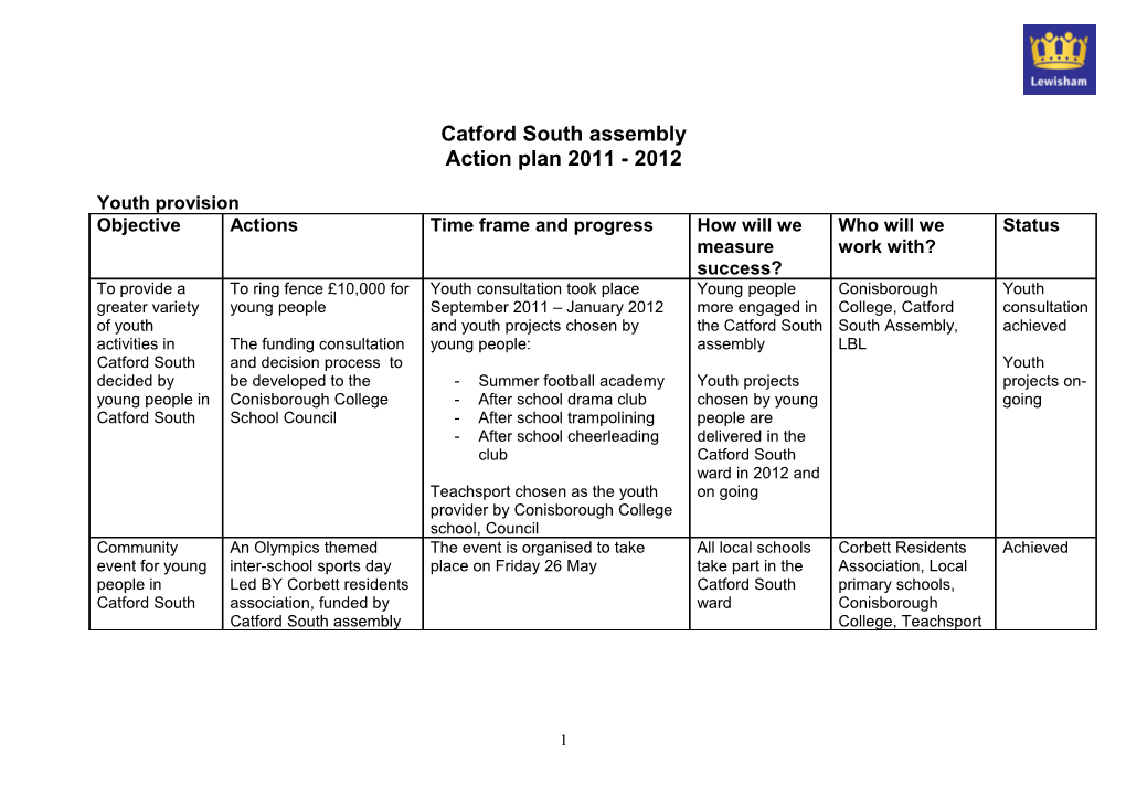 Catford South Assembly Action Plan 2011-2012