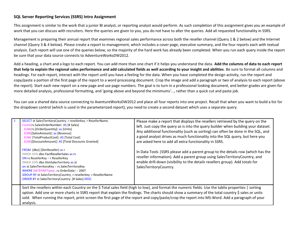 SQL Server Reporting Services (SSRS) Intro Assignment