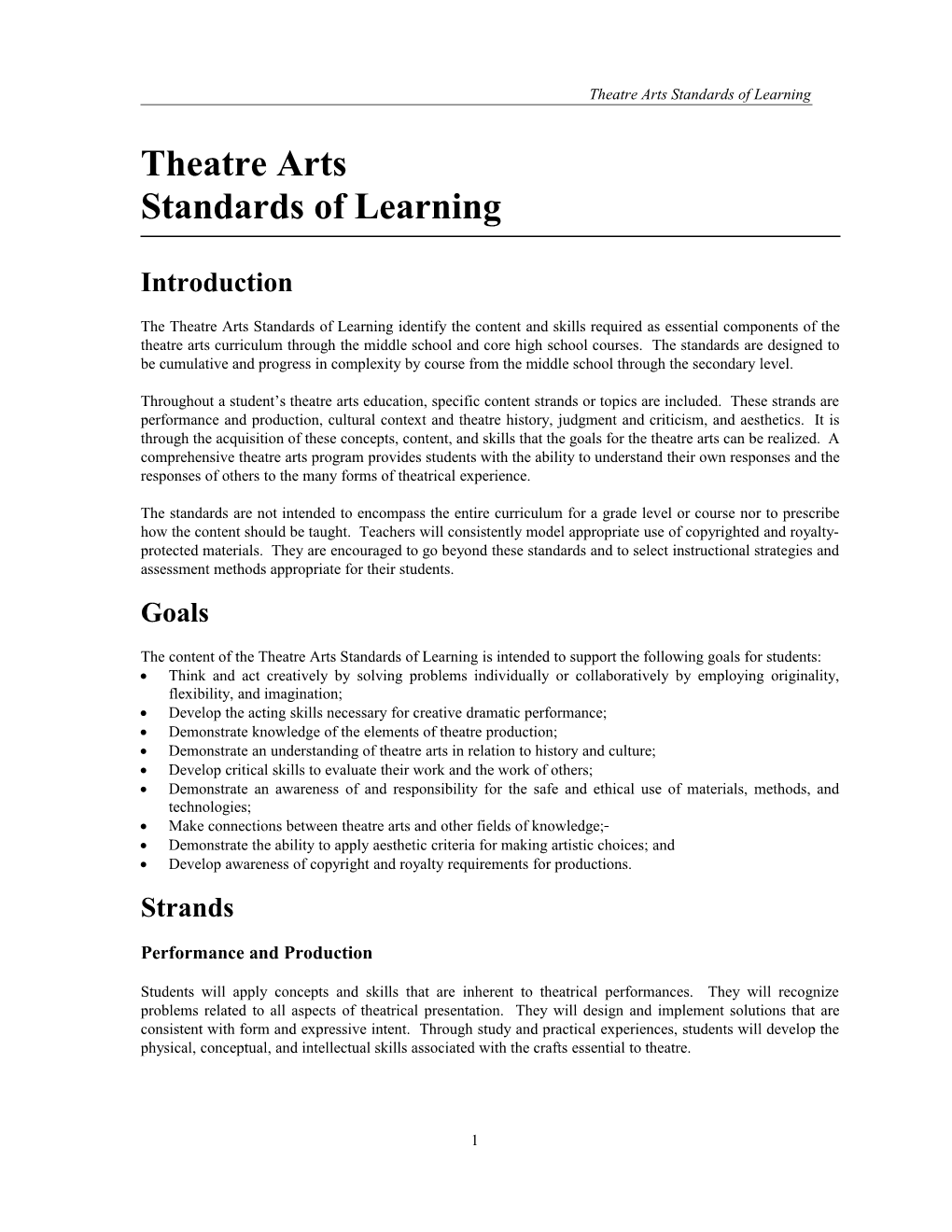 Theatre Arts Standards of Learning
