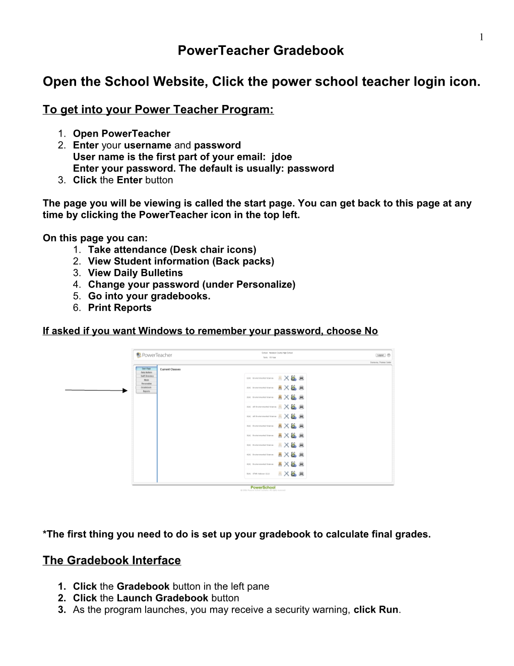 Open the School Website, Click the Power School Teacher Login Icon
