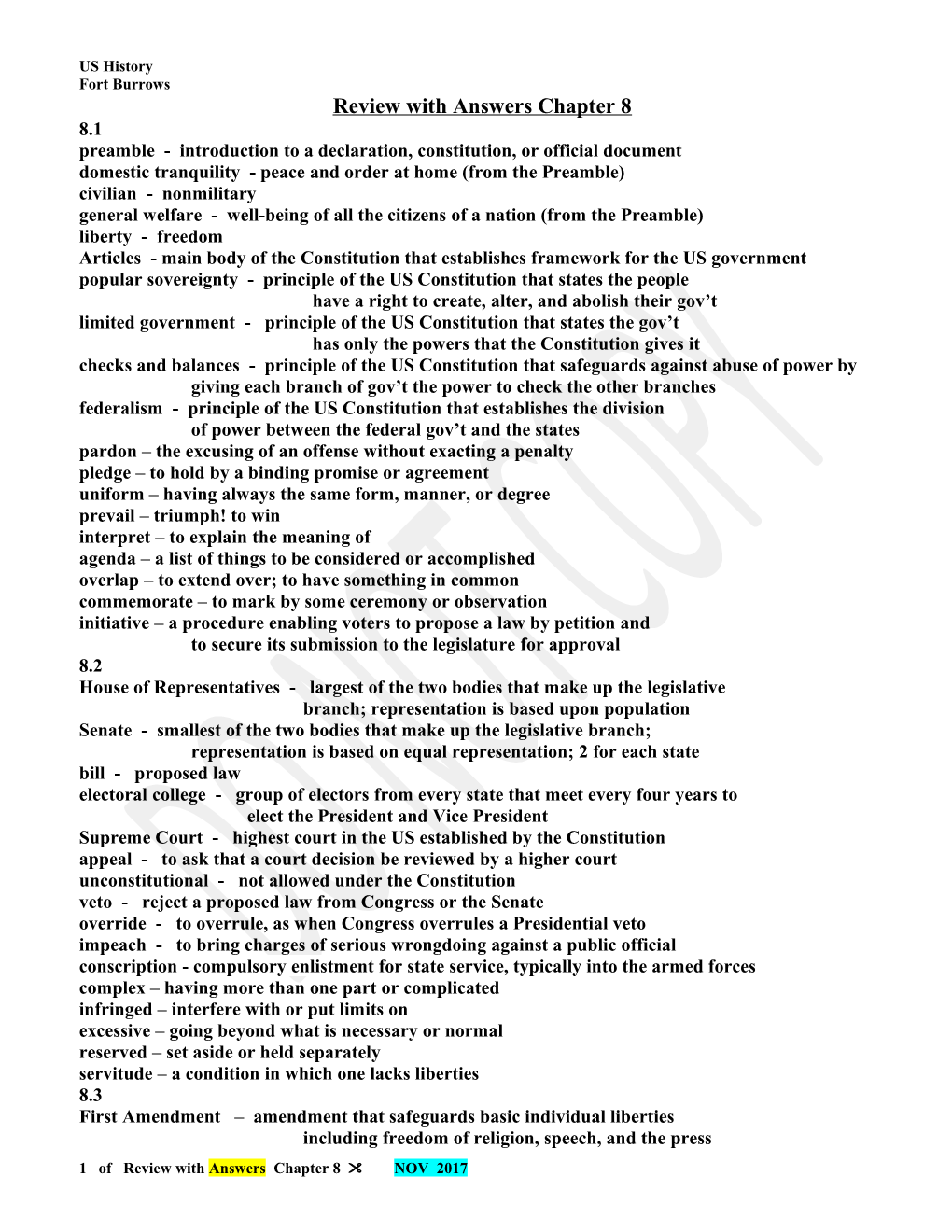 Review with Answers Chapter 8