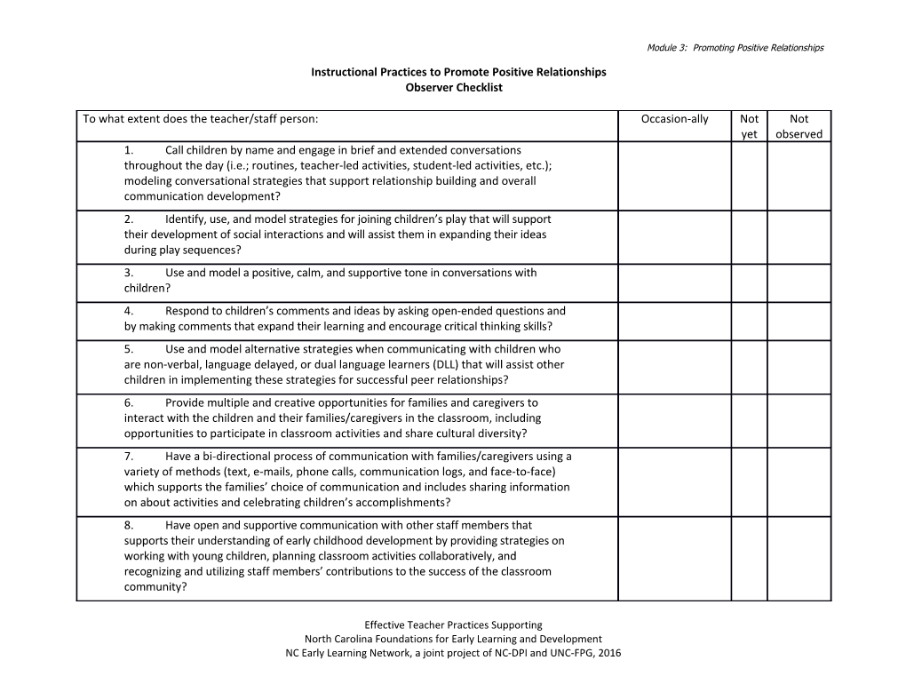 Module 3: Promoting Positive Relationships