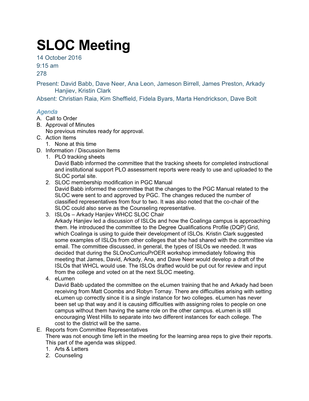 SLO Committee Minutes 2016-10-14