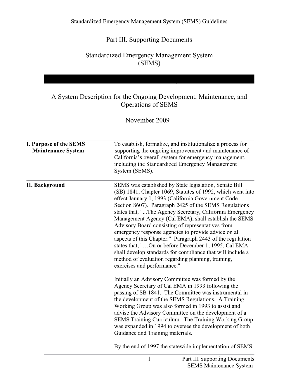 PART III SEMS Maintenance System SEMS Maint Sys Guidelines- November 2009