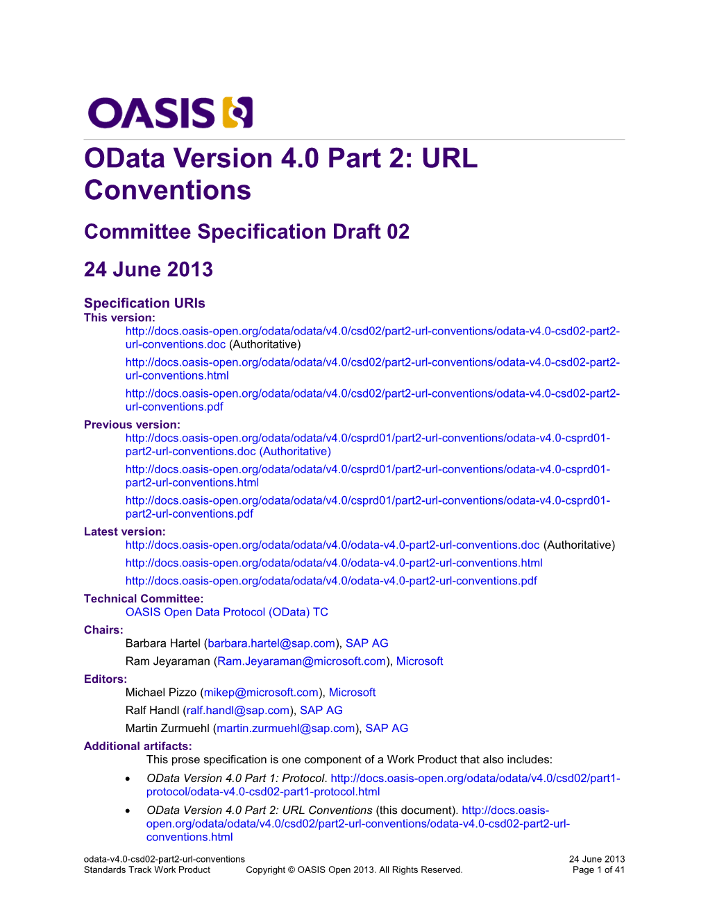 Odata Version 4.0 Part 2: URL Conventions