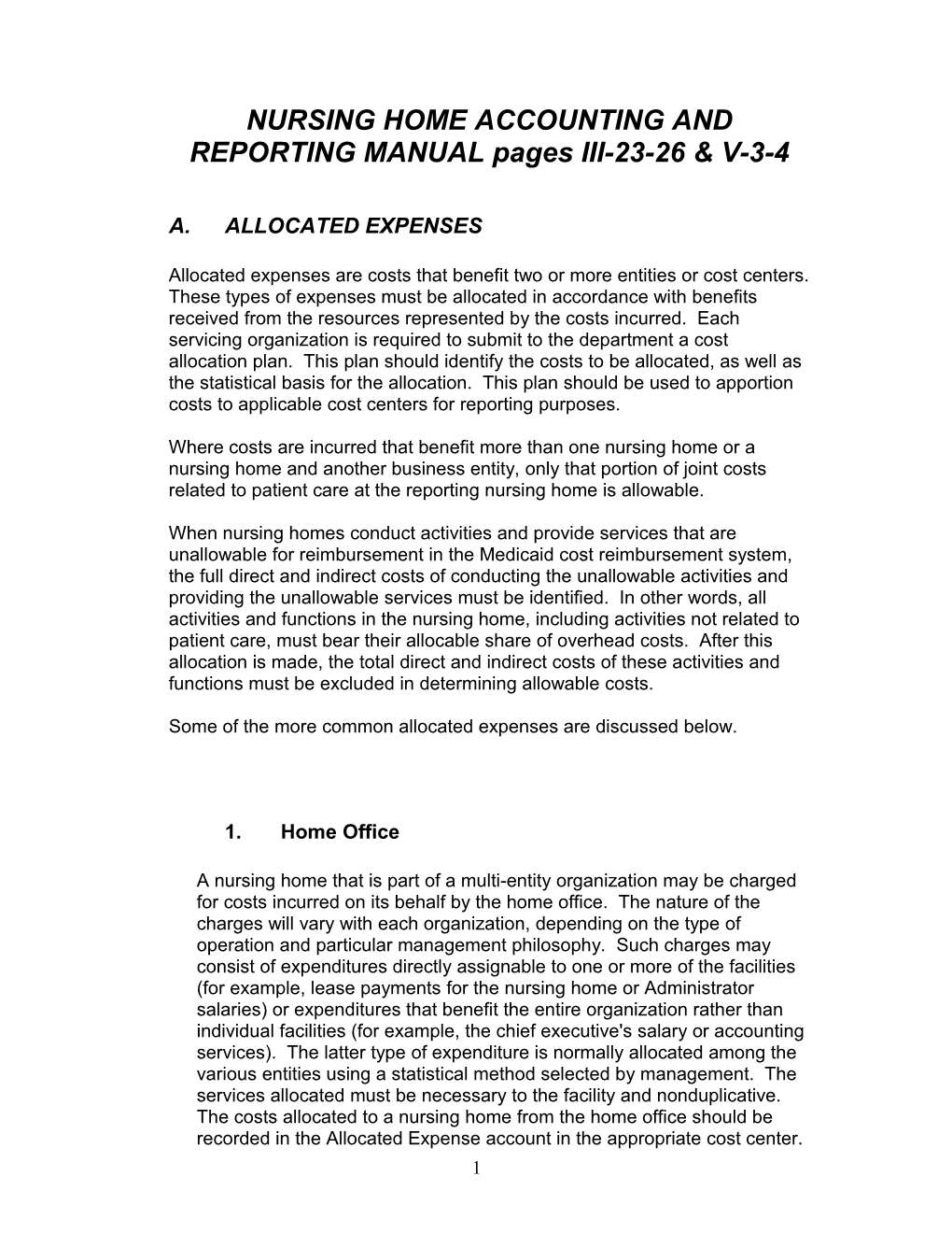 NURSING HOME ACCOUNTING and REPORTING MANUAL Pages III-23-26 & V-3-4