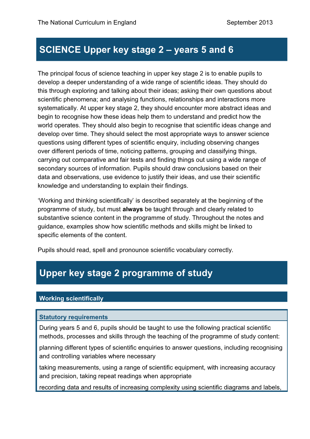 The National Curriculum in Englandseptember 2013