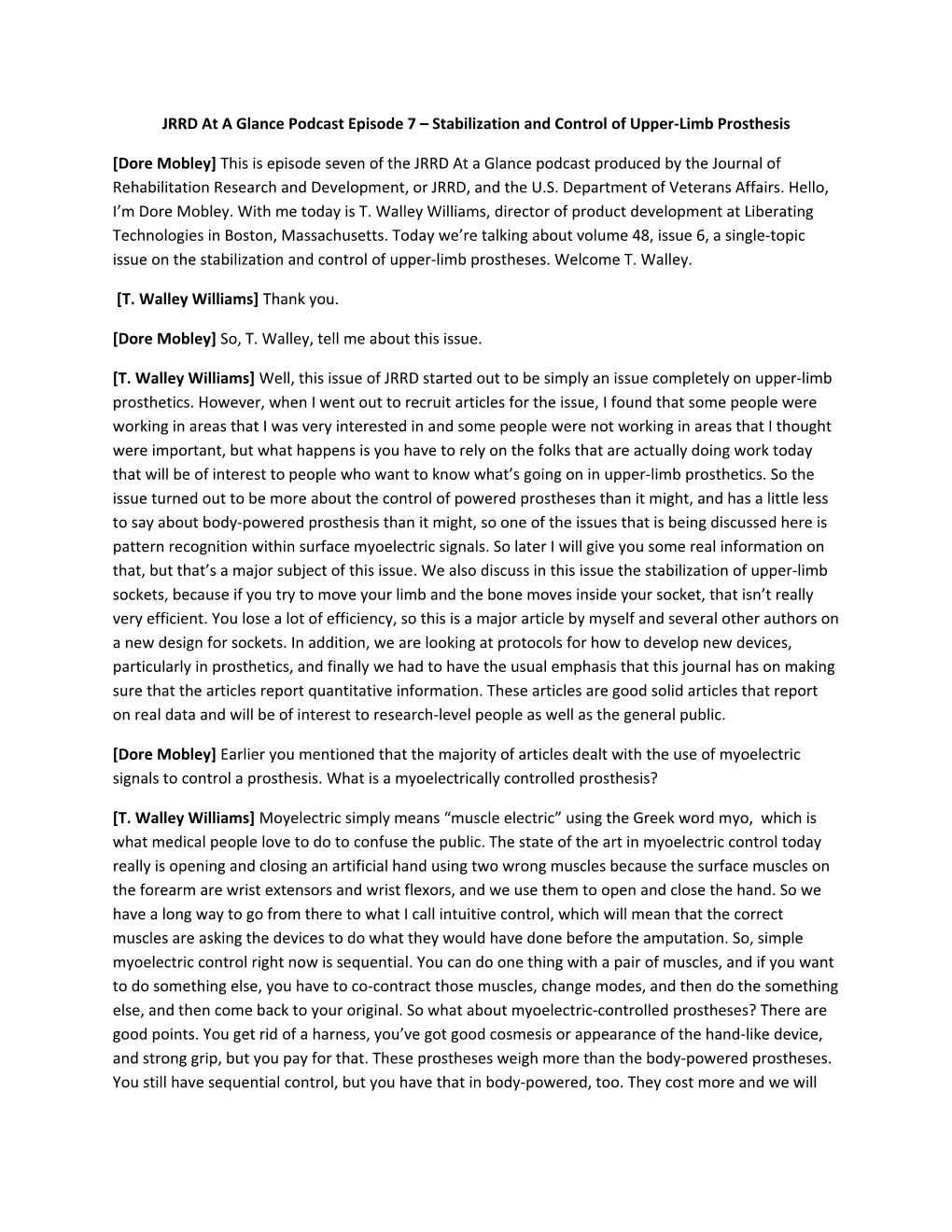 JRRD at a Glance Podcast Episode 7 Stabilization and Control of Upper-Limb Prosthesis