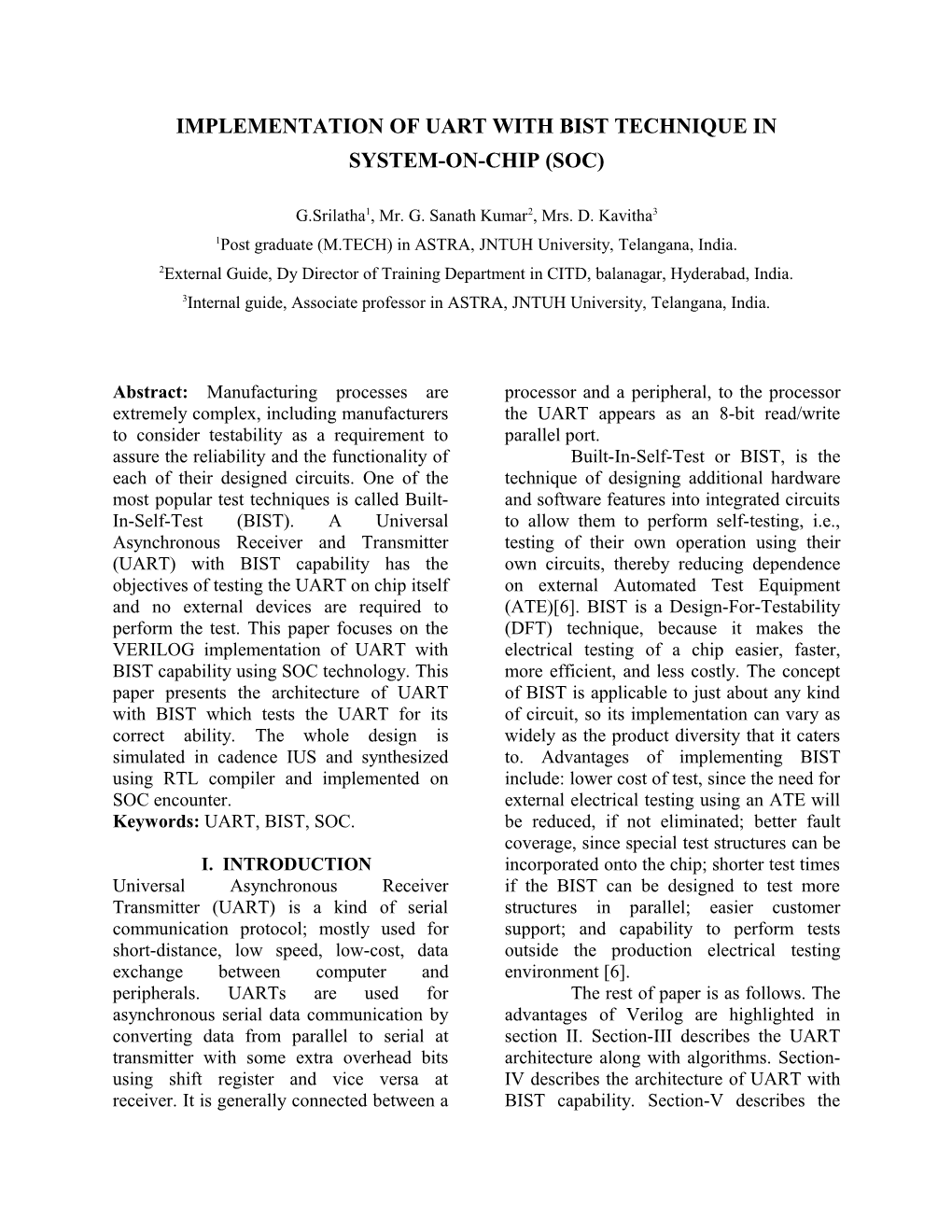 Implementation of Uart with Bist Technique In