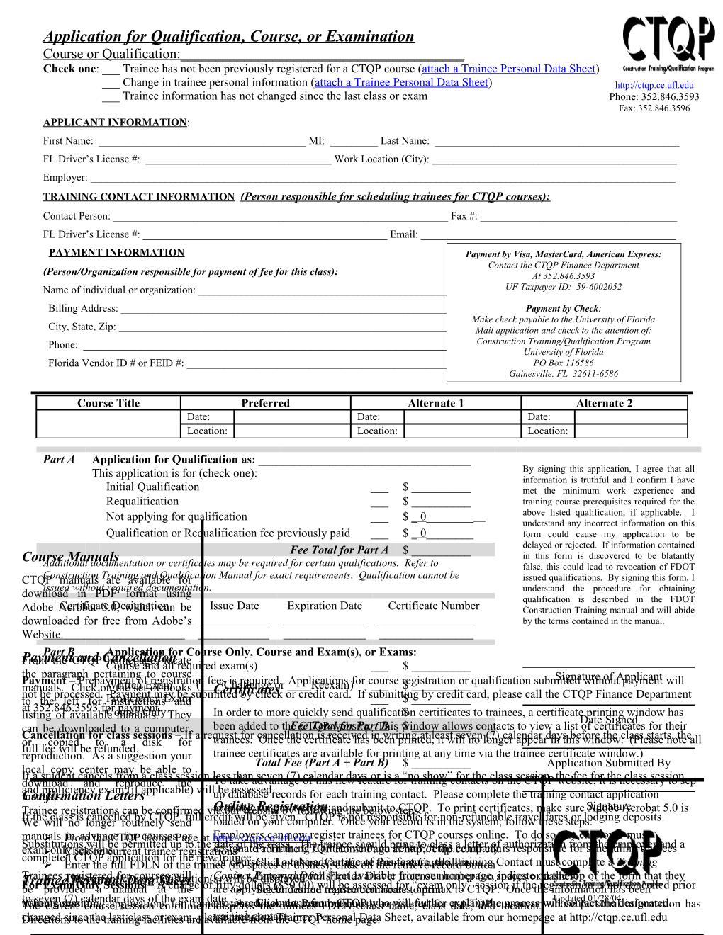 Application for Qualification, Course, Or Examination