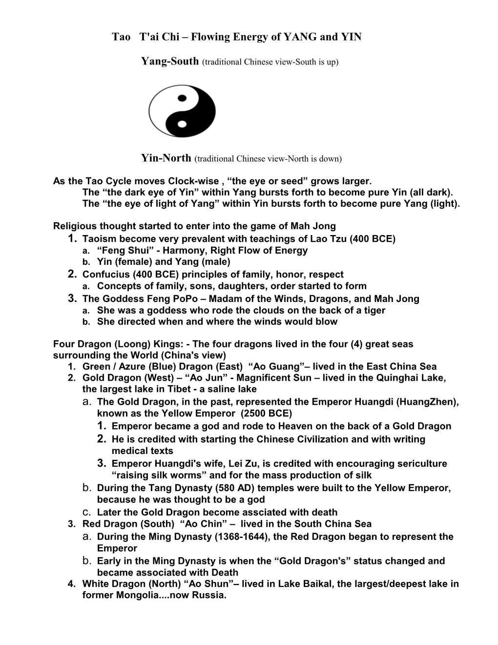 Tao T'ai Chi Flowing Energy of YANG and YIN