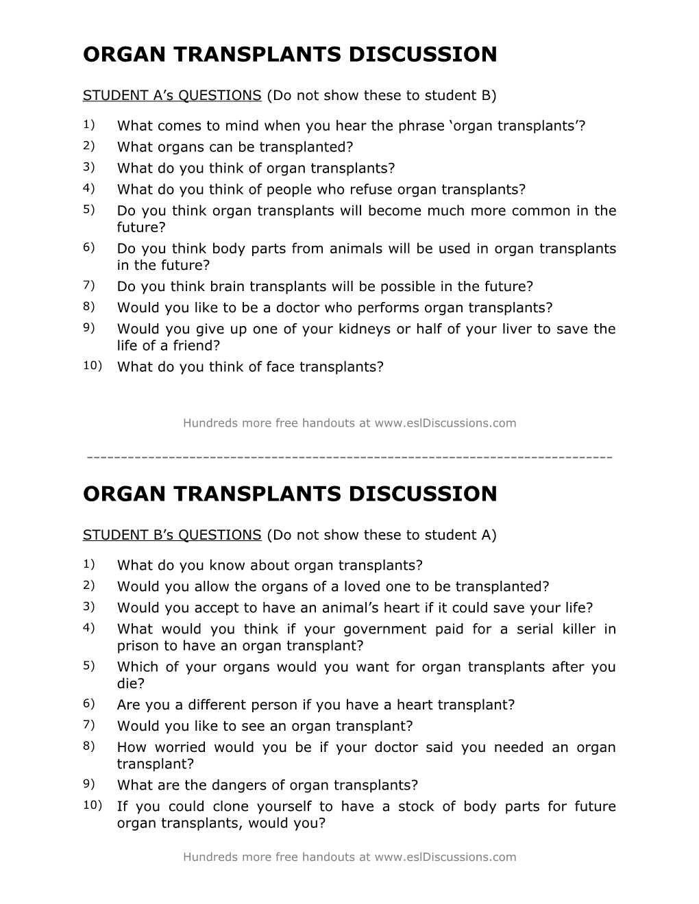 ESL Conversation Lesson on Organ Transplants