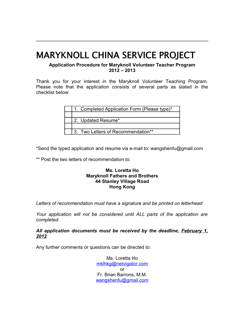 Maryknoll China Service Project