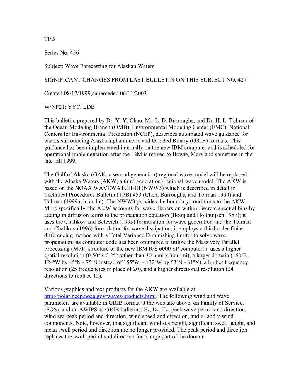 Subject: Wave Forecasting for Alaskan Waters