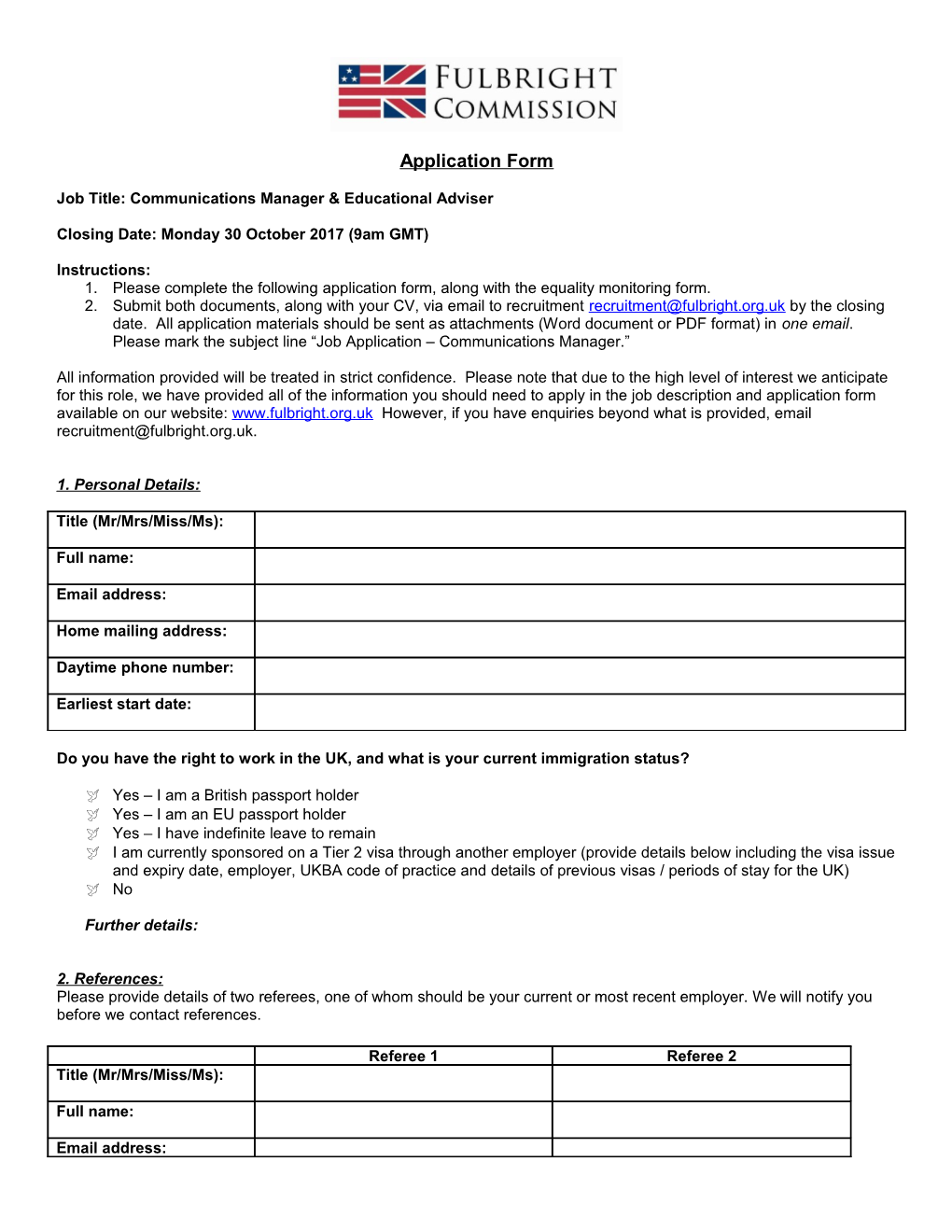 Application Cover Page: Educational Advisor