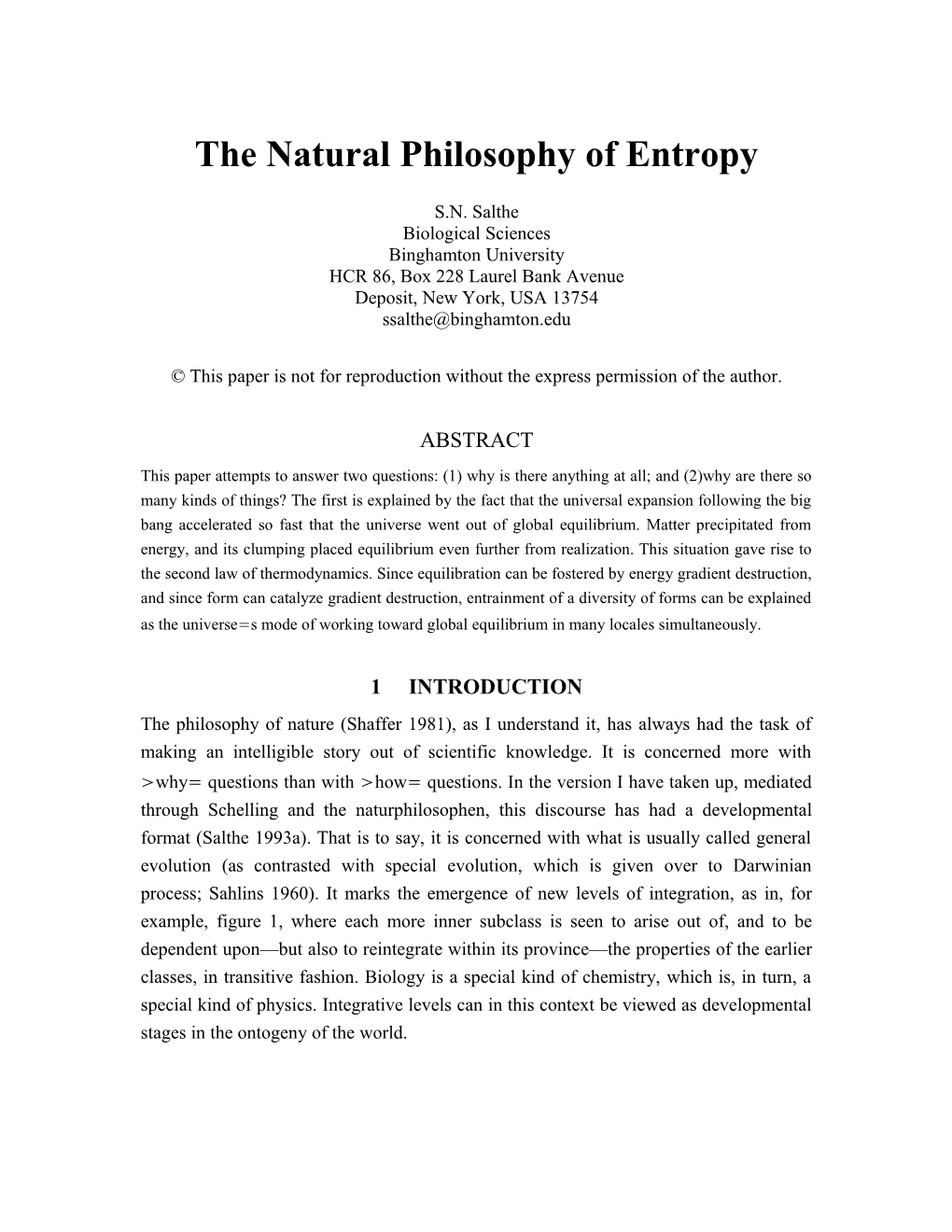 The Natural Philosophy of Entropy