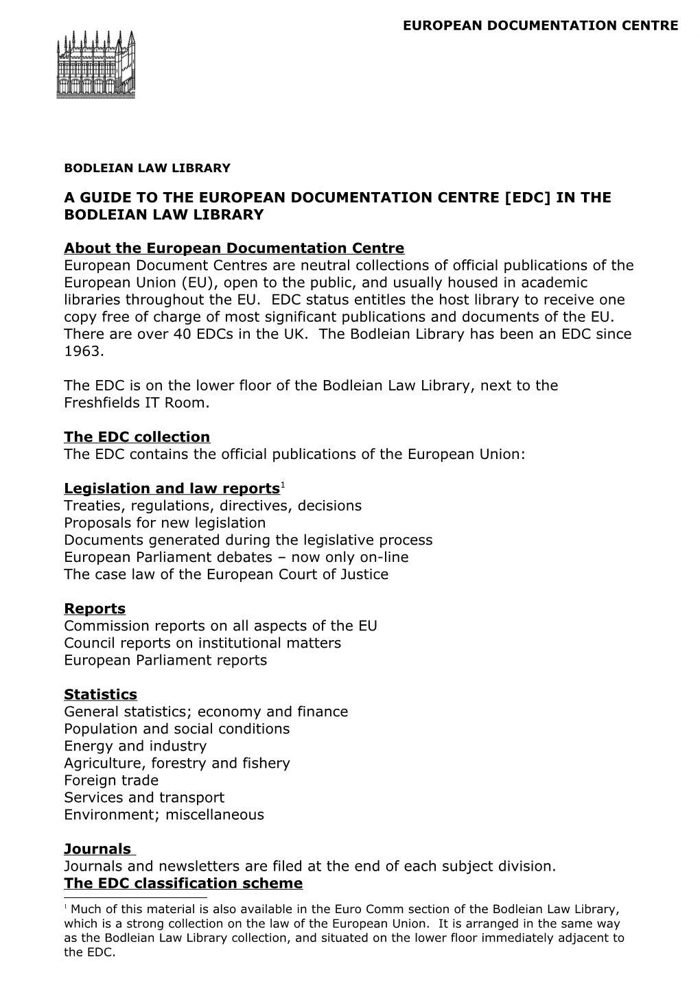 European Documentation Centre Plan