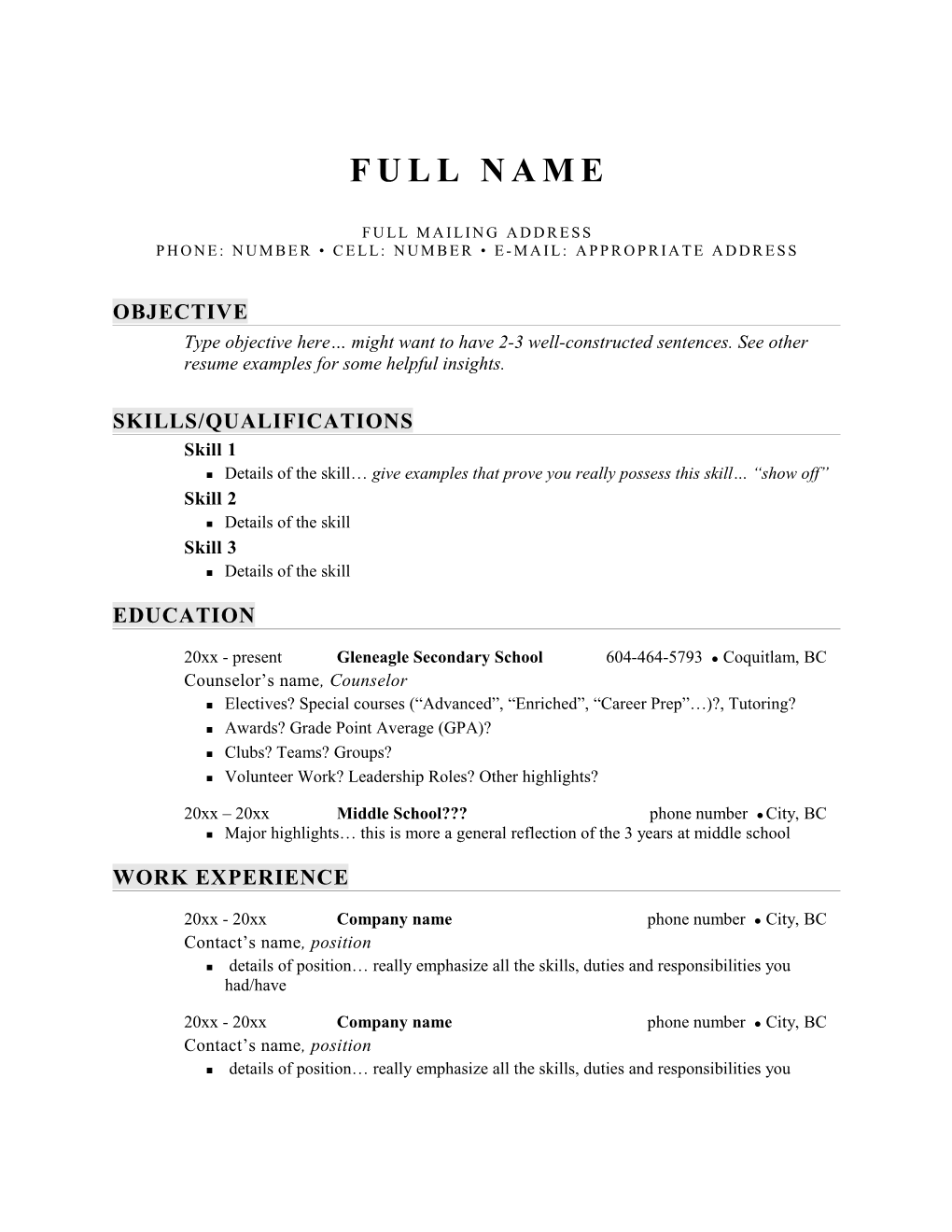 Resume of Your Name Page 2 of 2