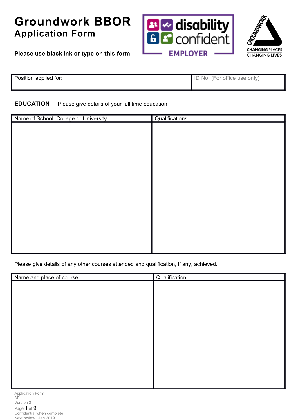 Groundwork Application Form