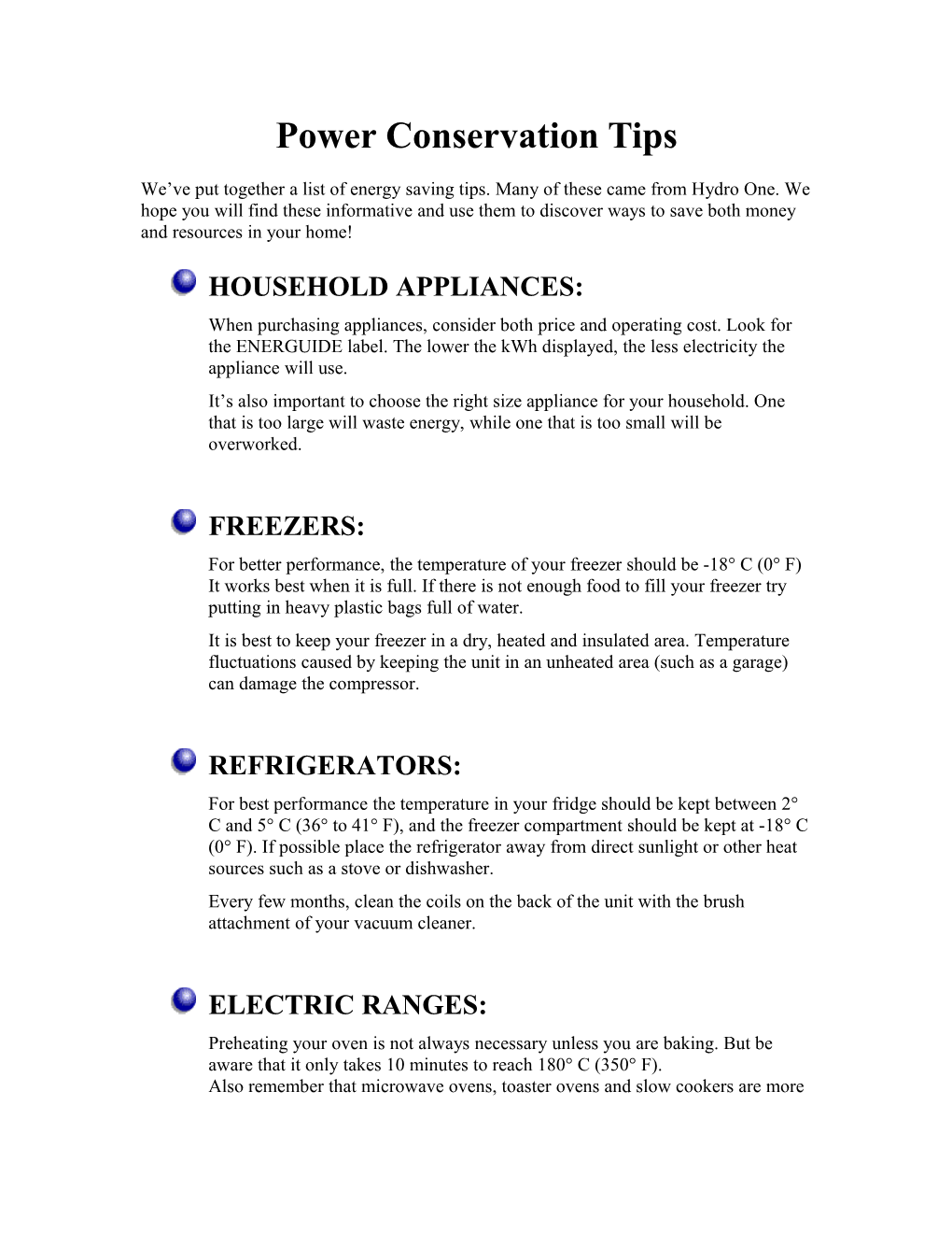 Power Conservation Tips