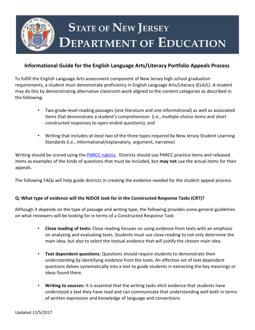 Informational Guide for the English Language Arts/Literacy Portfolio Appeals Process