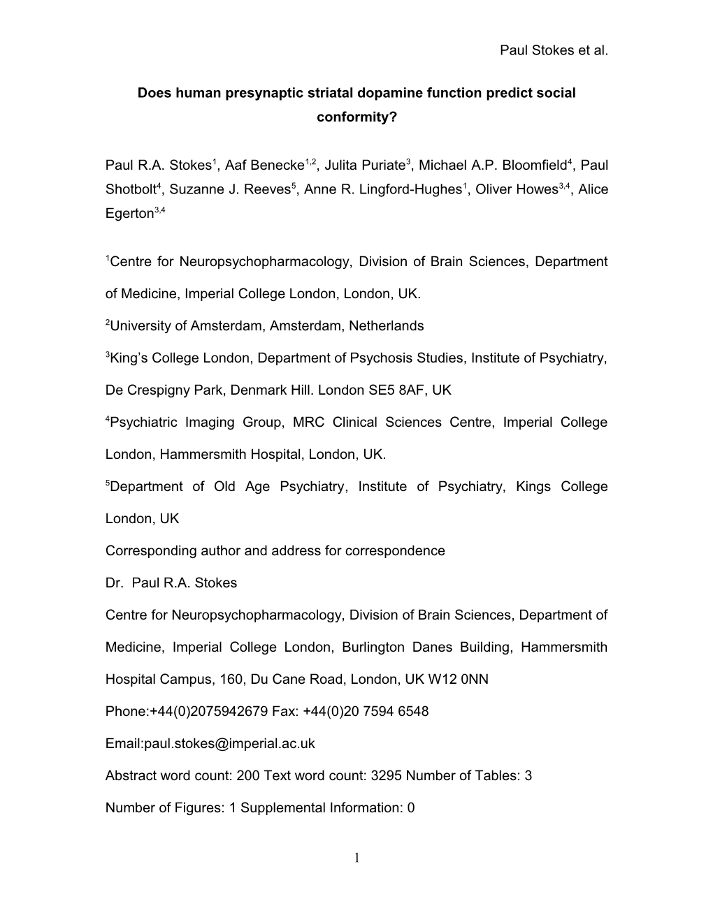 Presynaptic Dopamine Function and Socially Desirable Responding