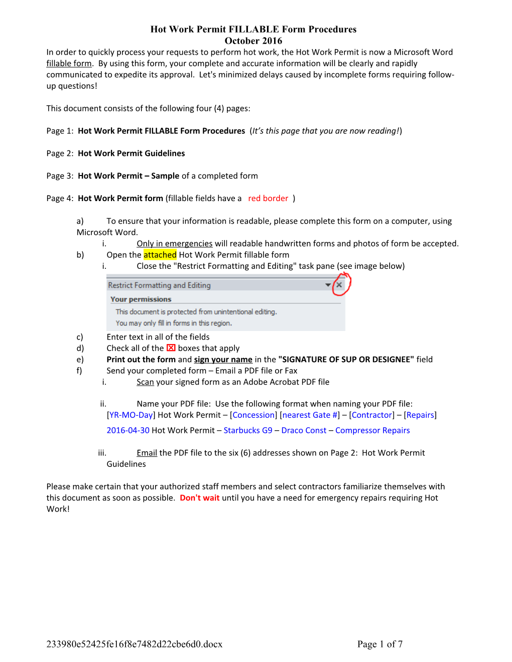 This Hot Work Permit Is Required for Any Operation Involving Open Flames Or Producing Heat