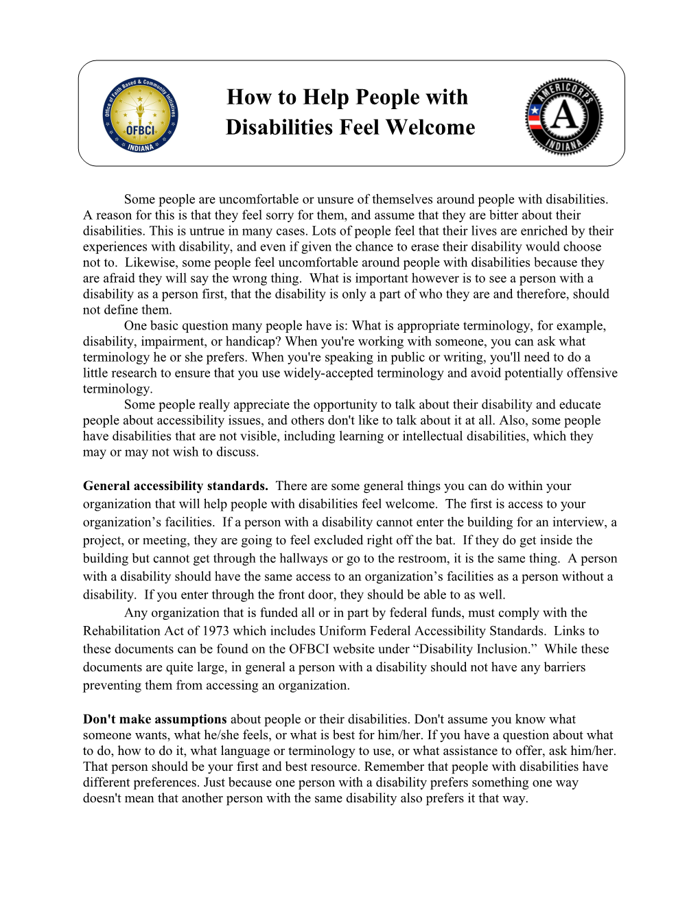 Disabilities Feel Welcome