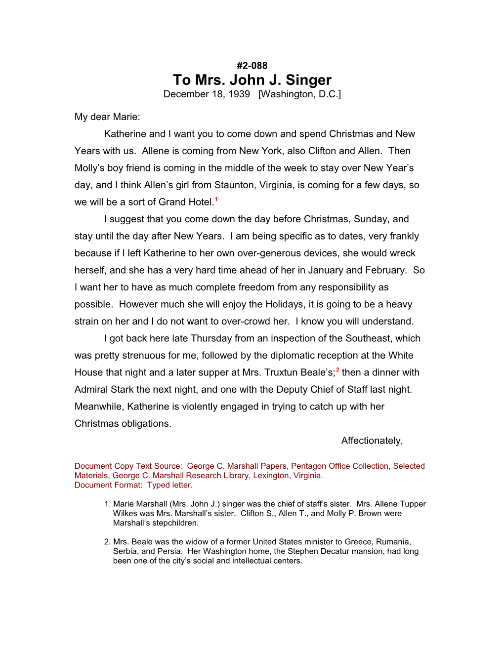 To Mrs. John J. Singer