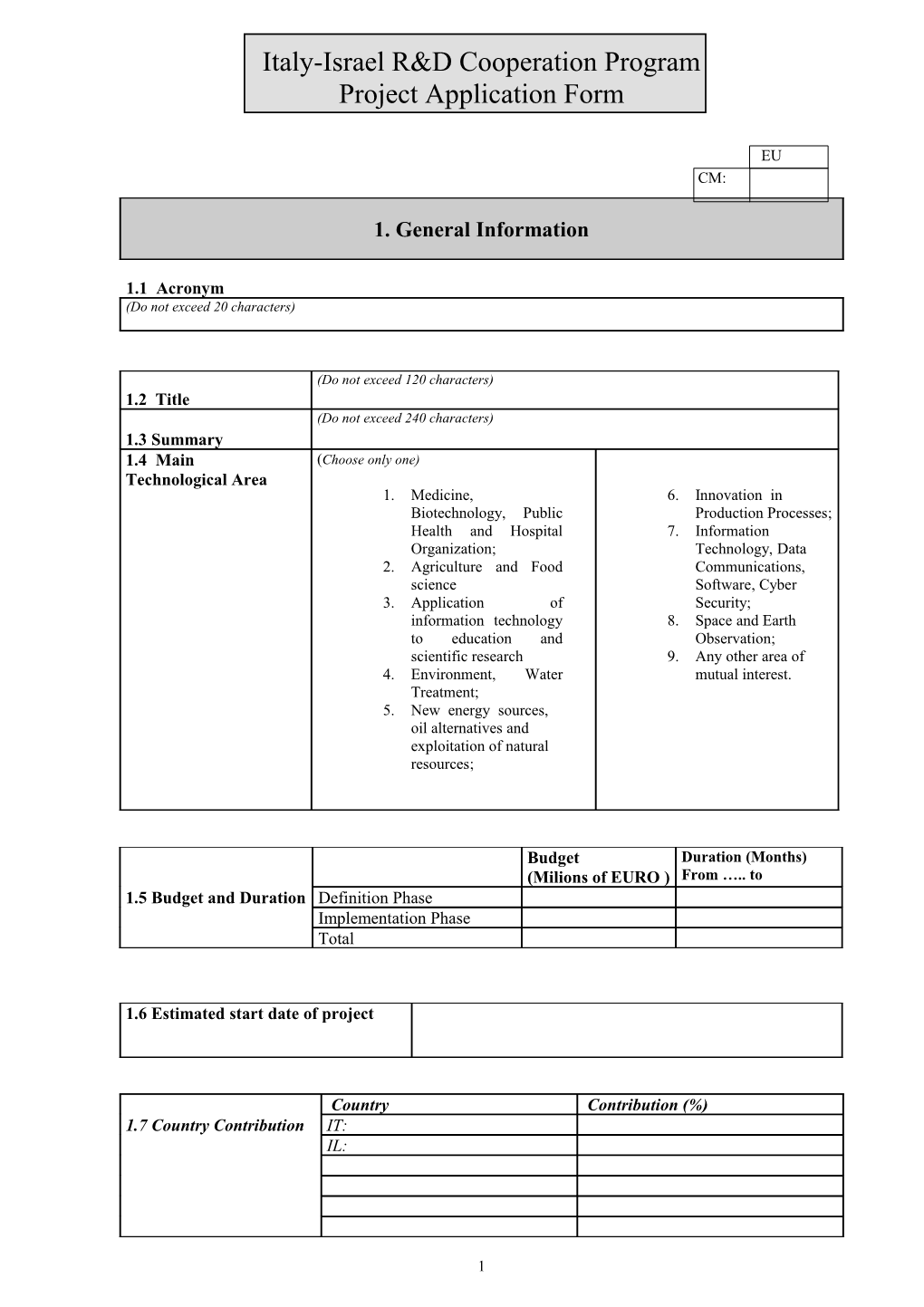 Project Application Form