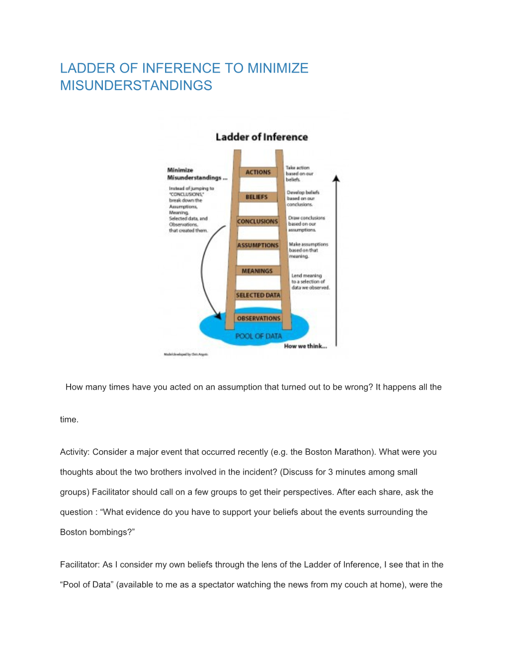 Ladder of Inference to Minimize Misunderstandings