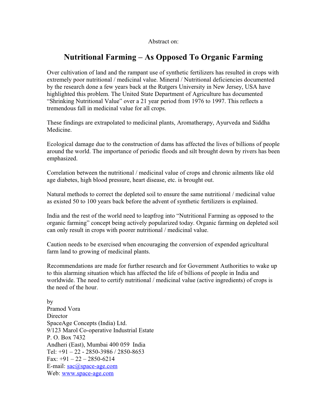 Nutritional Farming As Opposed to Organic Farming