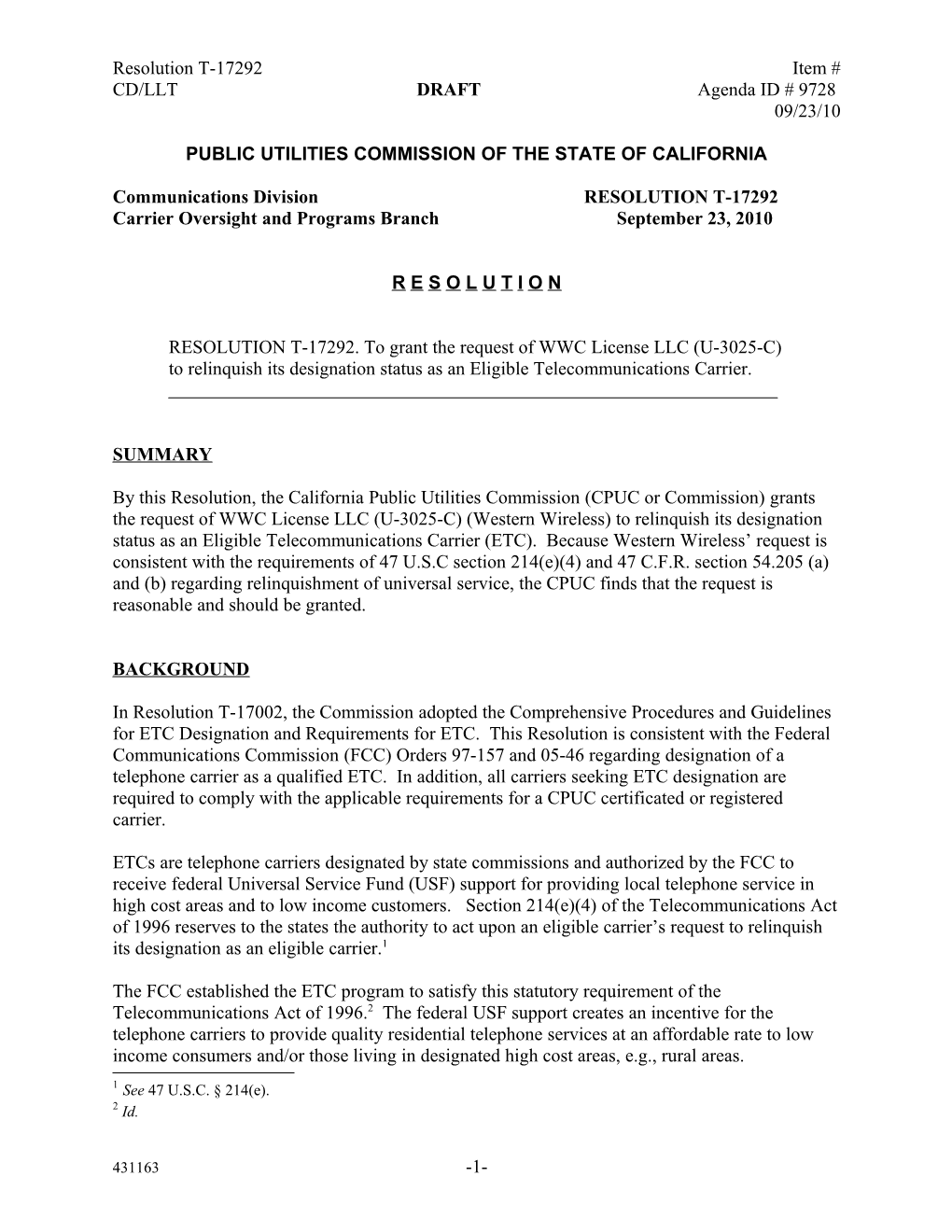 Public Utilities Commission of the State of California s109