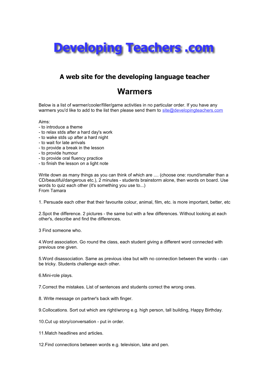A Web Site for the Developing Language Teacher