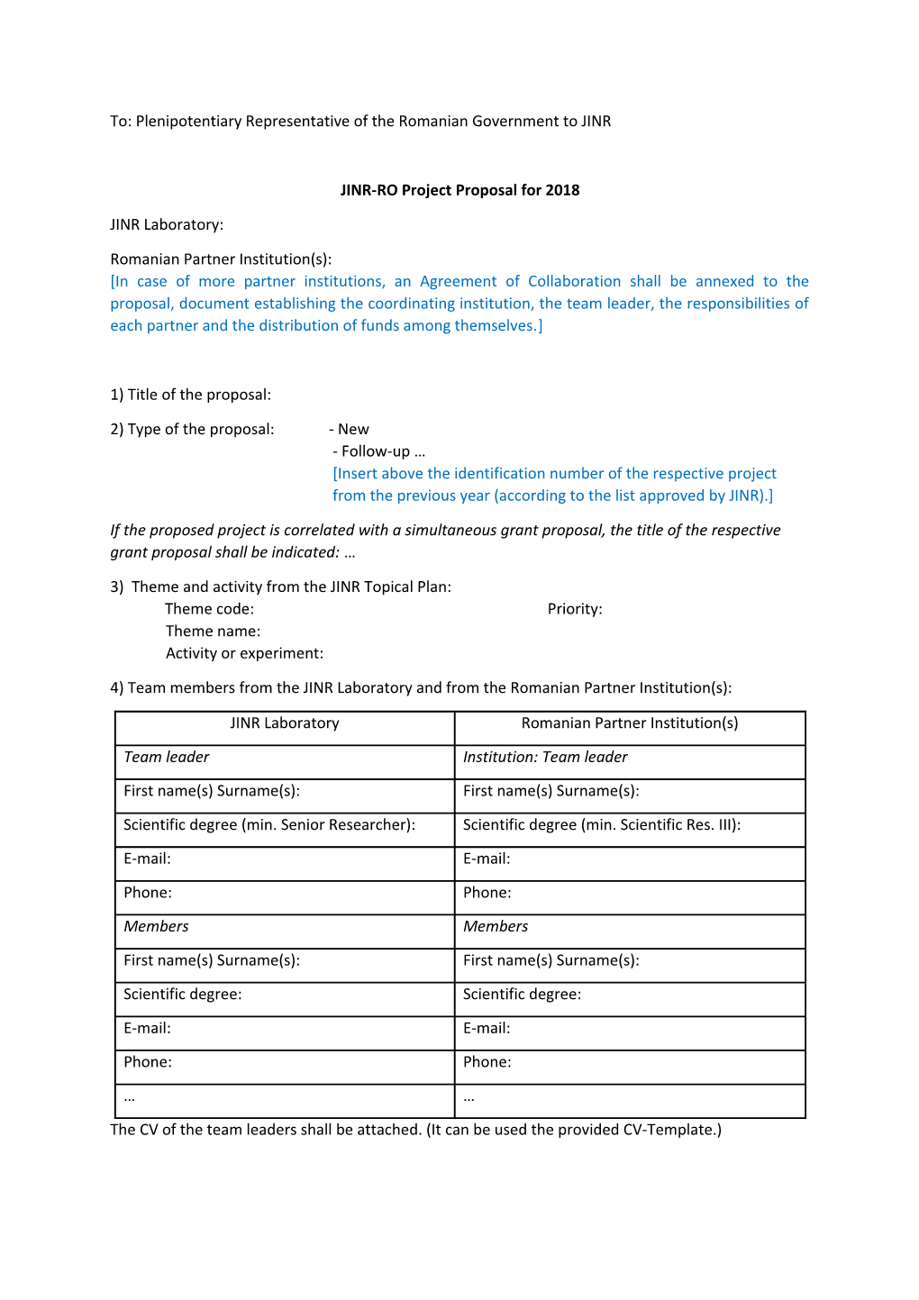 JINR-RO Project Proposal for 2018