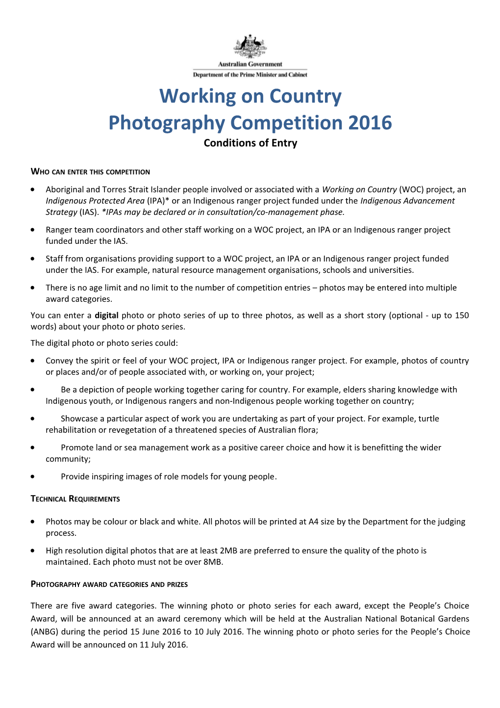 Working on Country - Photography Competition 2016: Conditions of Entry