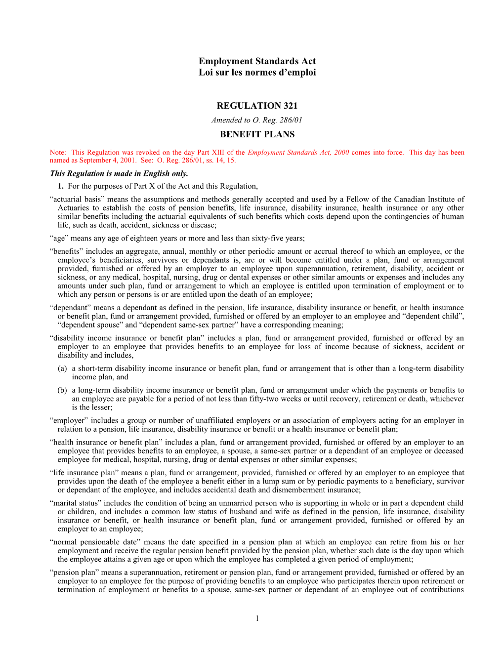 Employment Standards Act - R.R.O. 1990, Reg. 321