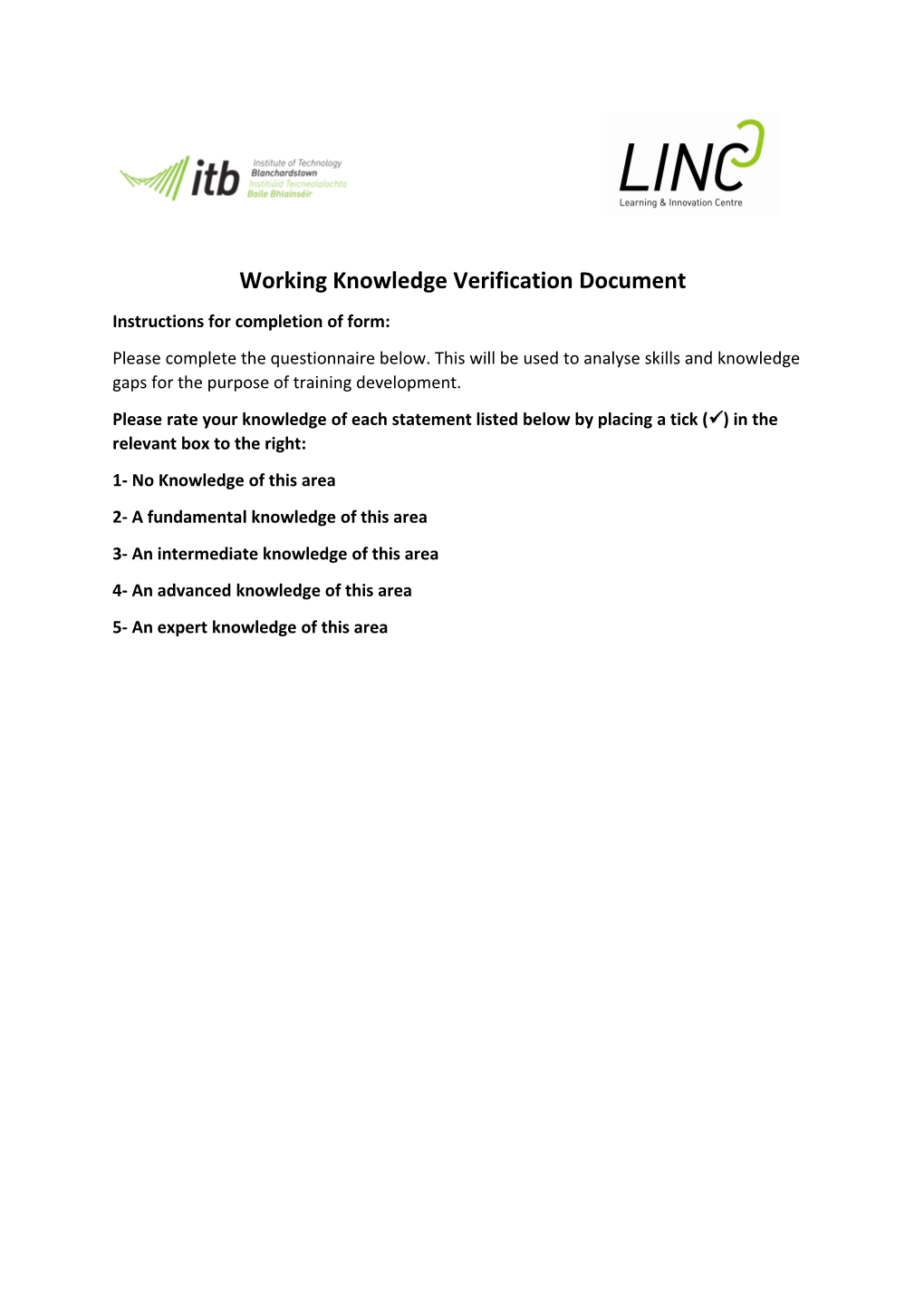 Working Knowledge Verification Document