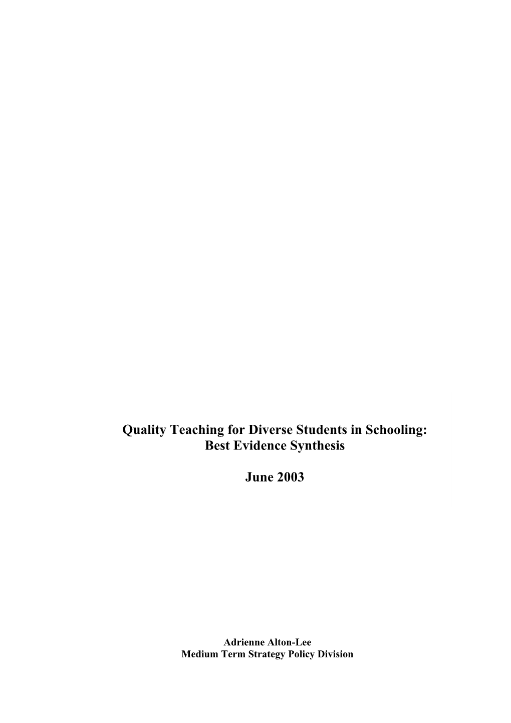 Quality Teaching for Diverse Students in Schooling BES