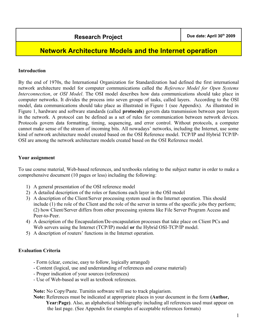 Network Architecture Models and the Internet Operation