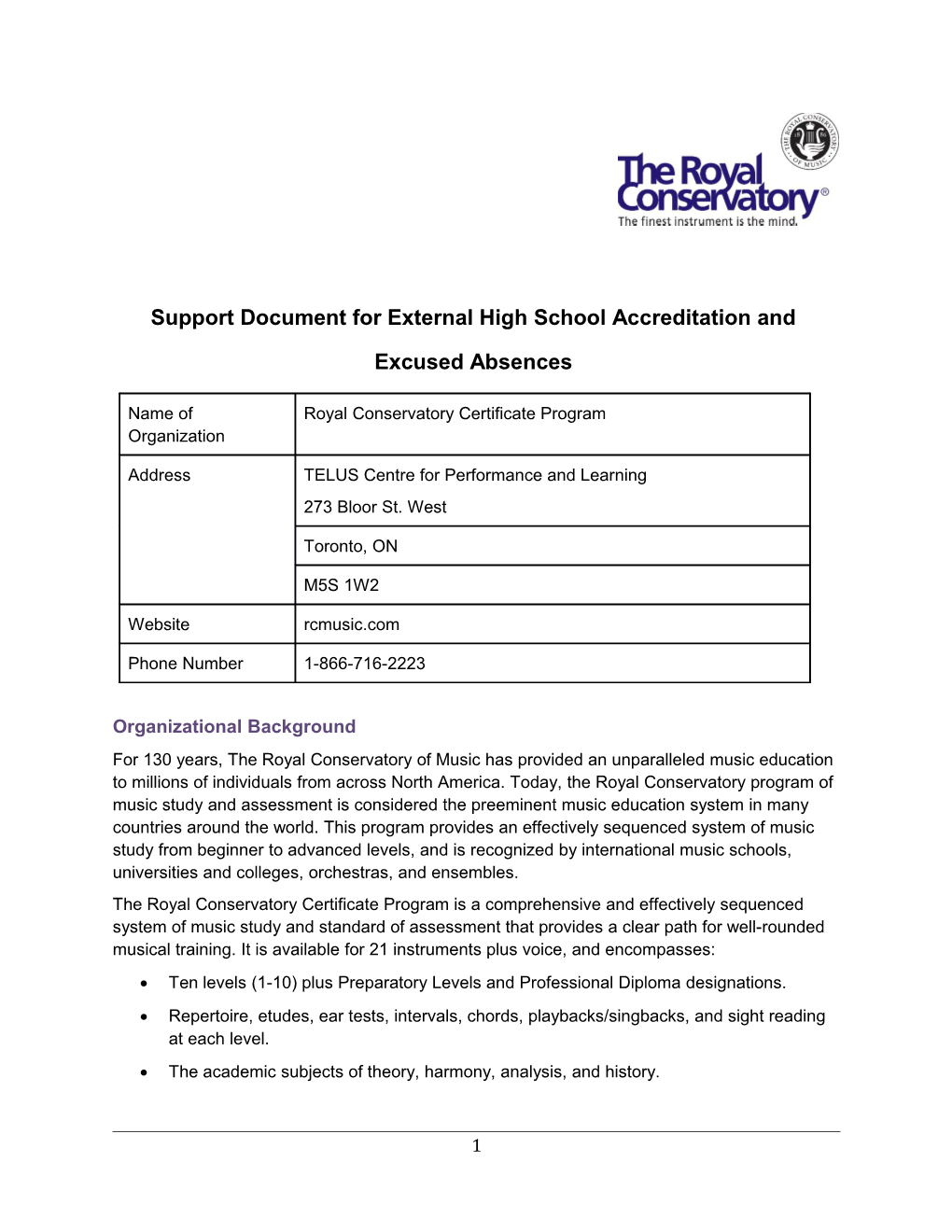 Support Document for External High School Accreditation And