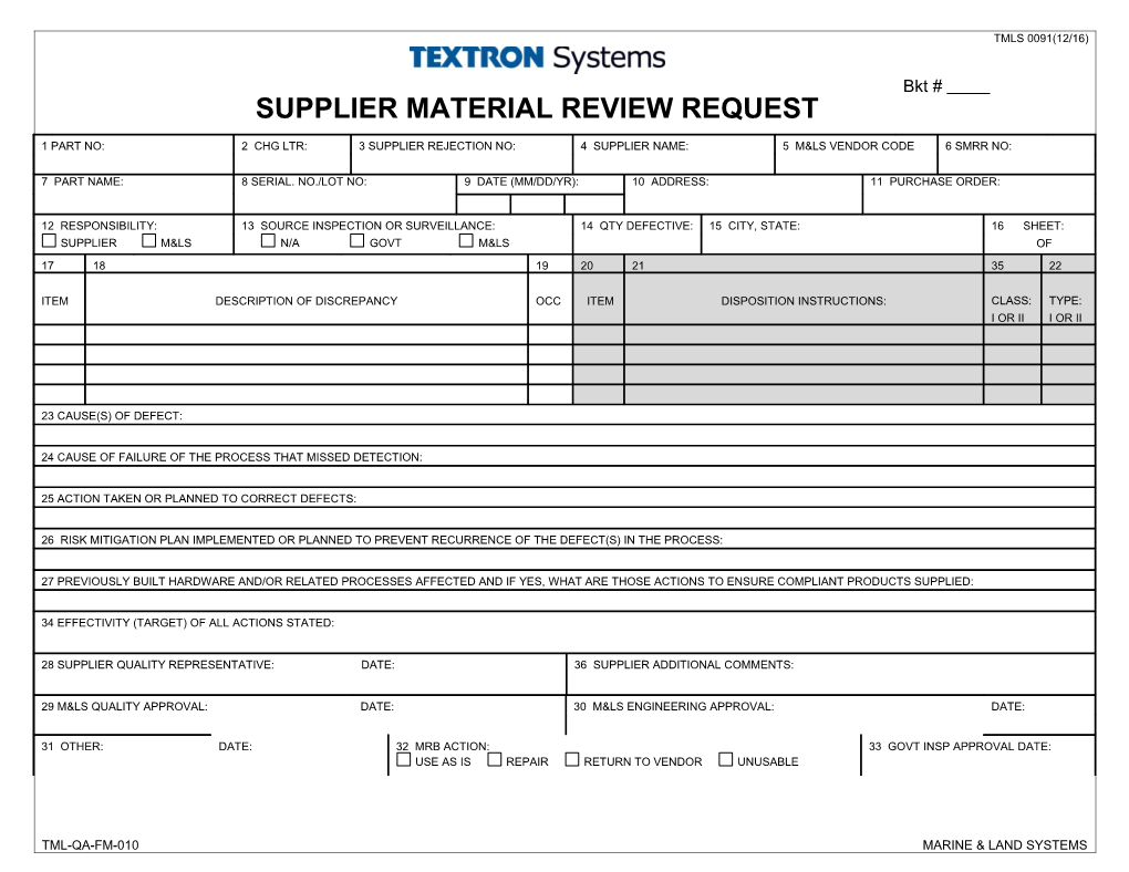 Supplier Material Review Request
