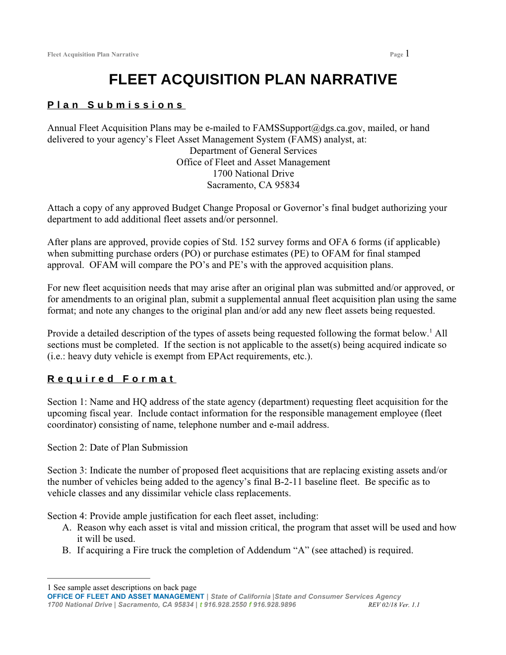 Fleet Acquisition Plan Narrative Page 1