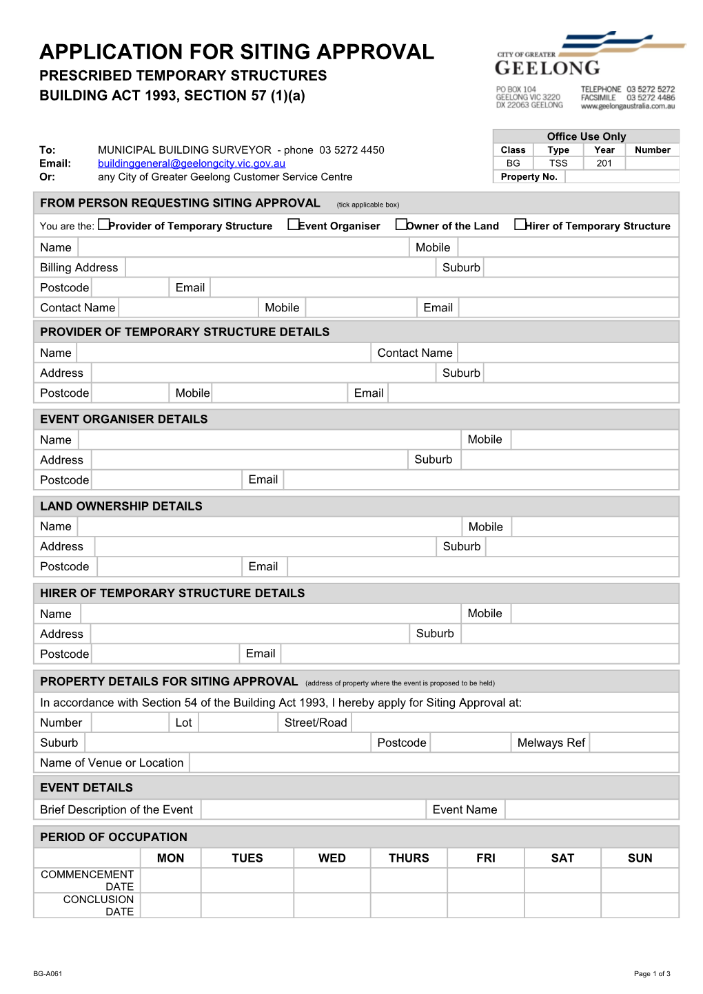 BG-A024 - APPLICATION for SITING APPROVAL-Prescribed Temporary Structures Page 3 of 3