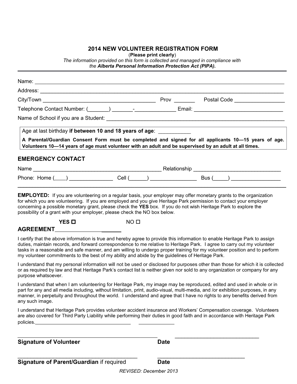 2014 New Volunteer Registration Form