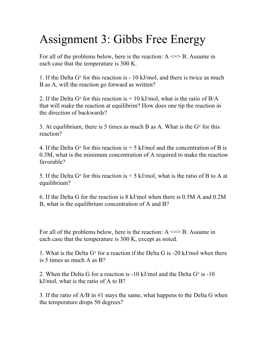 Assignment 3: Gibbs Free Energy