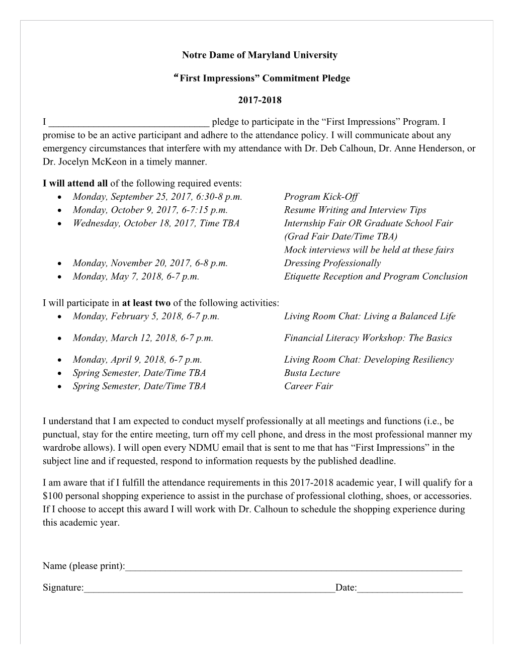 First Impressions Commitment Pledge