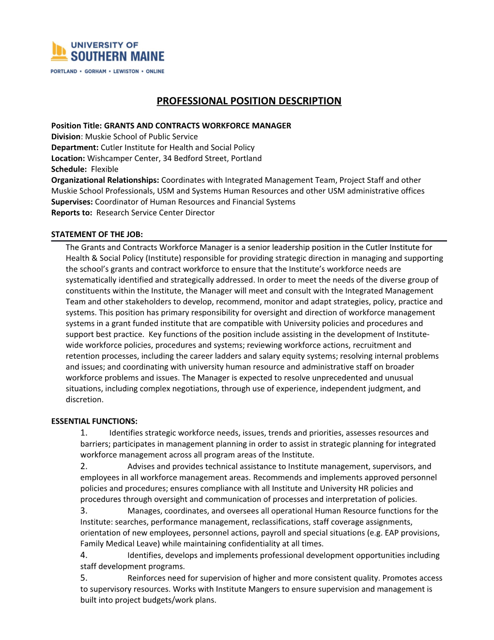 Professional Position Description